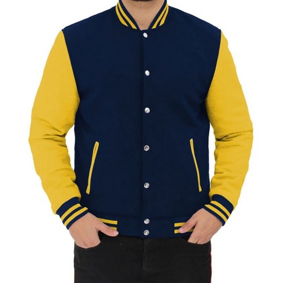 Button Up Blue And Yellow Varsity Baseball Jacket