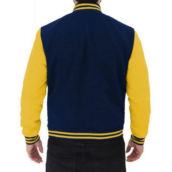 Button Up Blue And Yellow Varsity Baseball Jacket