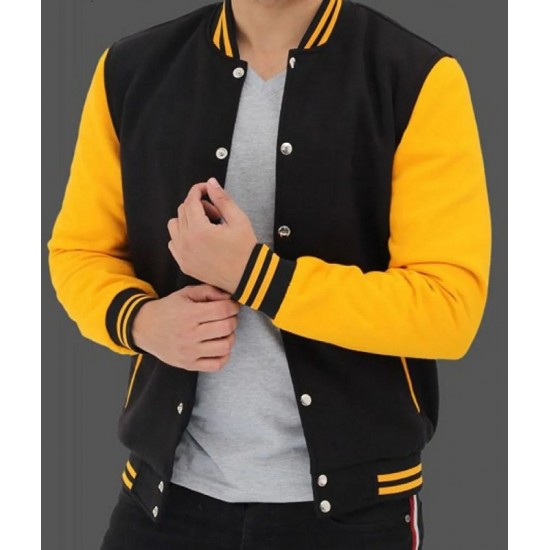 Button Up Yellow And Black Varsity Baseball Jacket