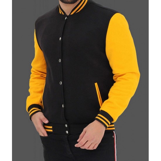 Button Up Yellow And Black Varsity Baseball Jacket