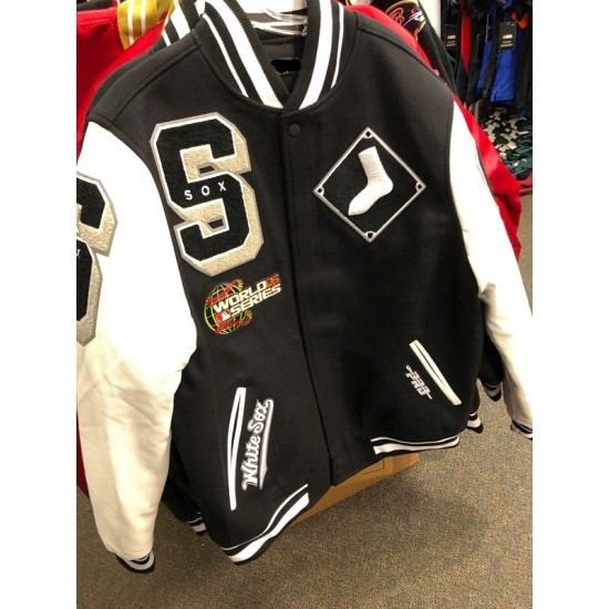 CHICAGO WHITE SOX MLB Mash Up Mens BLACK Long Sleeve Varsity JACKET