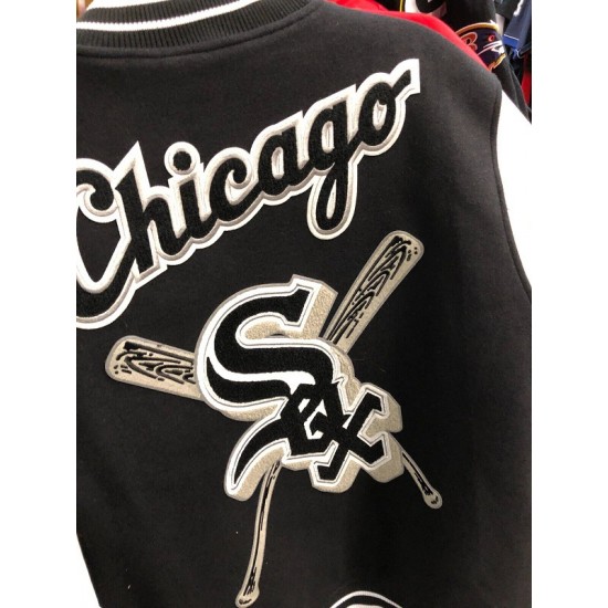 CHICAGO WHITE SOX MLB Mash Up Mens BLACK Long Sleeve Varsity JACKET