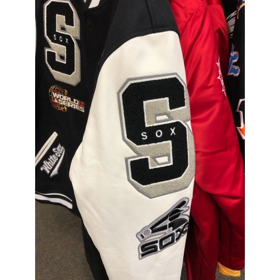 CHICAGO WHITE SOX MLB Mash Up Mens BLACK Long Sleeve Varsity JACKET