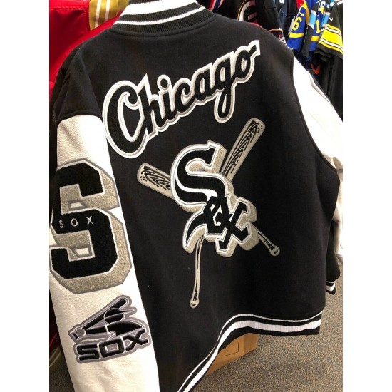 CHICAGO WHITE SOX MLB Mash Up Mens BLACK Long Sleeve Varsity JACKET