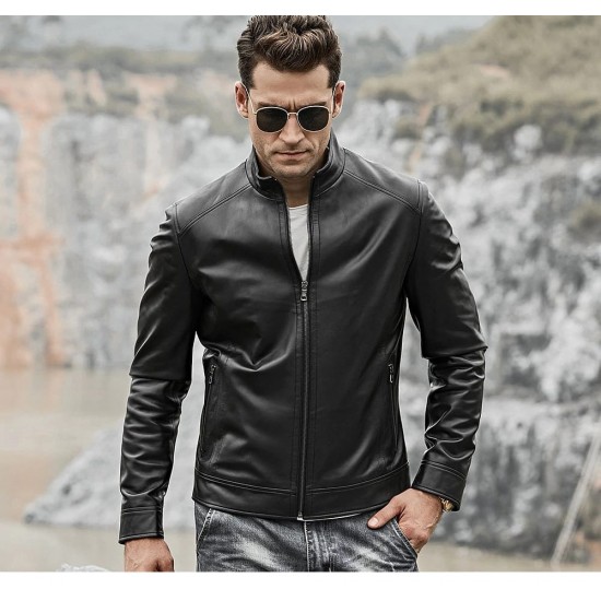 Casual Slim Fit Plain Leather Jacket