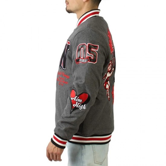 Cherub Rock Rebel Minds Gray Varsity Jacket