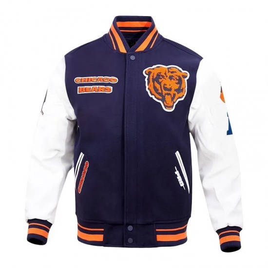 Chicago Bears Retro Classic Rib Navy Blue Wool Varsity Jacket