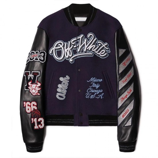 Chicago Bulls Off-White Purple Varsity Jacket