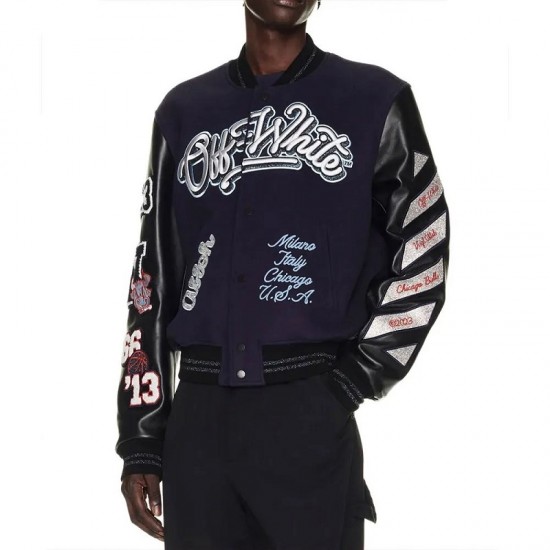 Chicago Bulls Off-White Purple Varsity Jacket