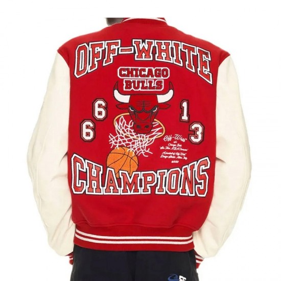 Chicago Bulls Off-White Red Varsity Jacket