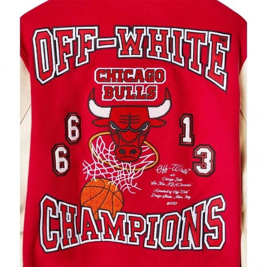 Chicago Bulls Off-White Red Varsity Jacket