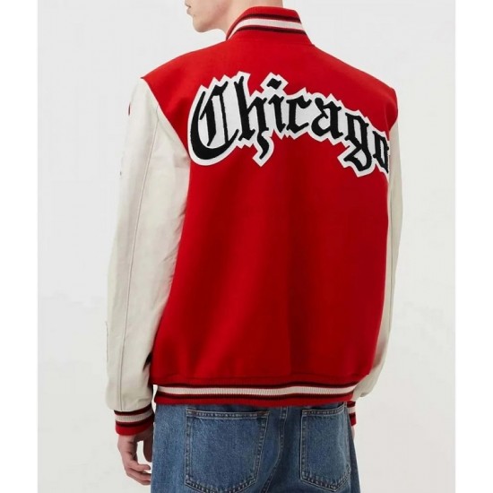 Chicago Bulls Red Wool and White Leather Varsity Letterman Jacket