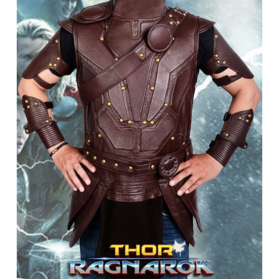 Chris Hemsworth Thor Ragnarok Brown Leather Vest With Removable Belts