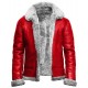 Christmas Holiday Red A2 Bomber Aviator With Real Fur Collar Genuine Leather Jacket