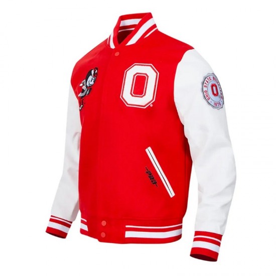 Classic Ohio State University Red and White Wool Varsity Jacket