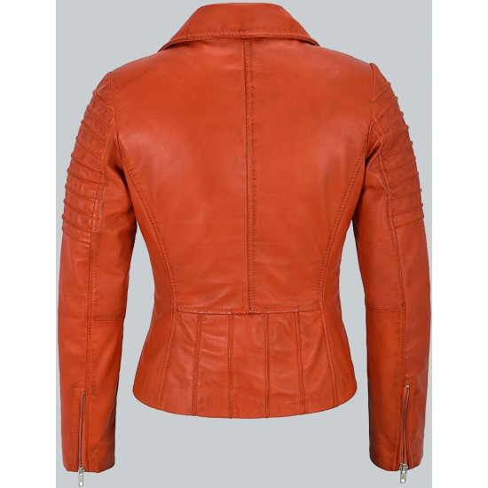 Classic Orange Mila Kunis Women Leather Jacket