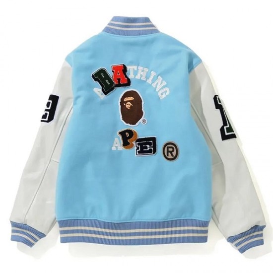 Crazy Patch Bape Wool Varsity Blue Jacket