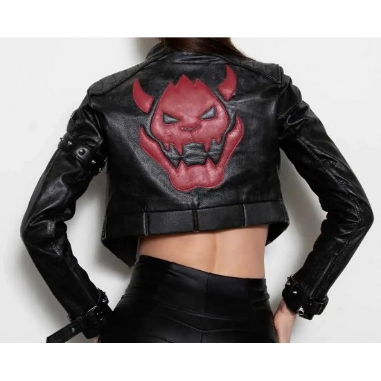 Cropped King Castle Black Leather Jacket