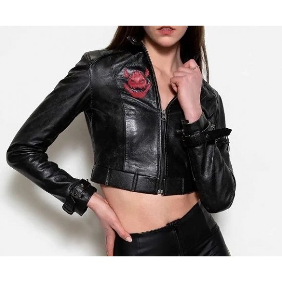 Cropped King Castle Black Leather Jacket