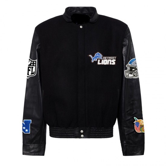 Detroit Lions Black Biker Varsity Jacket