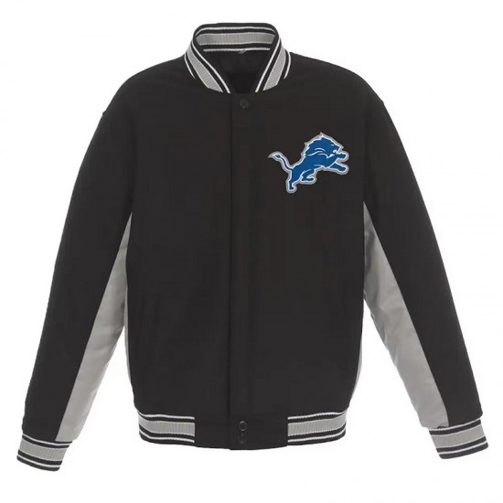 Detroit Lions Black and Gray Varsity Wool Jacket