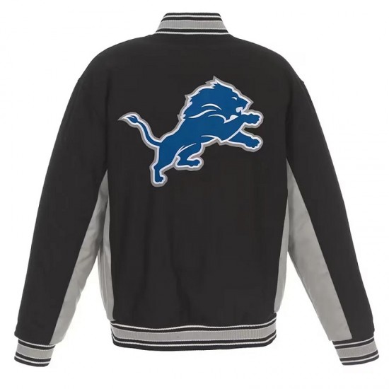 Detroit Lions Black and Gray Varsity Wool Jacket