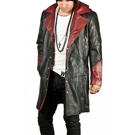 Devil May Cry Dante Maroon and Black Leather Trench Coat