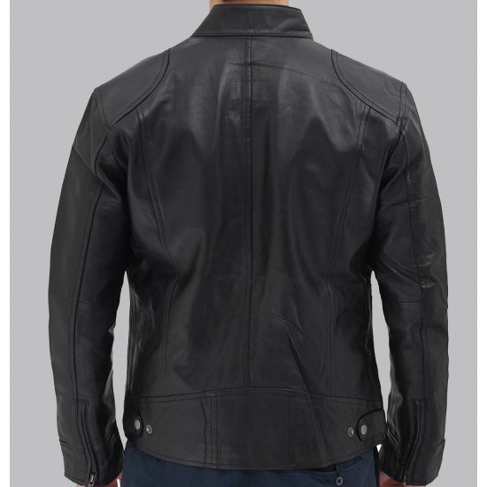 Dodge Black Men's Leather Racer Jacket