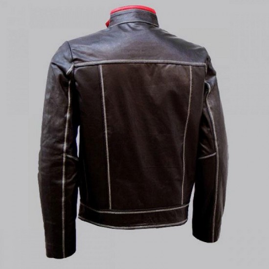 Double Stitched Men's Brown Leather Jacket