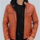 Edward Mens Tan Leather Jacket With Hood