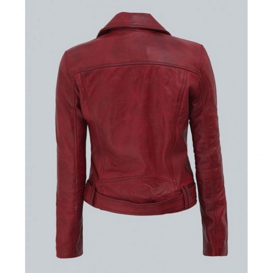 Elisa Womens Maroon Leather Motorcycle Jacket