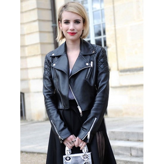 Emma Roberts Black Leather Jacket