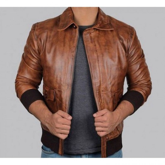 Ernest Brown Lambskin Mens Bomber Leather Jacket