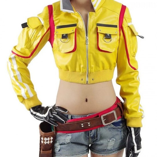 Final Fantasy 15 Cindy Yellow Leather Jacket with Hammer Head Patch