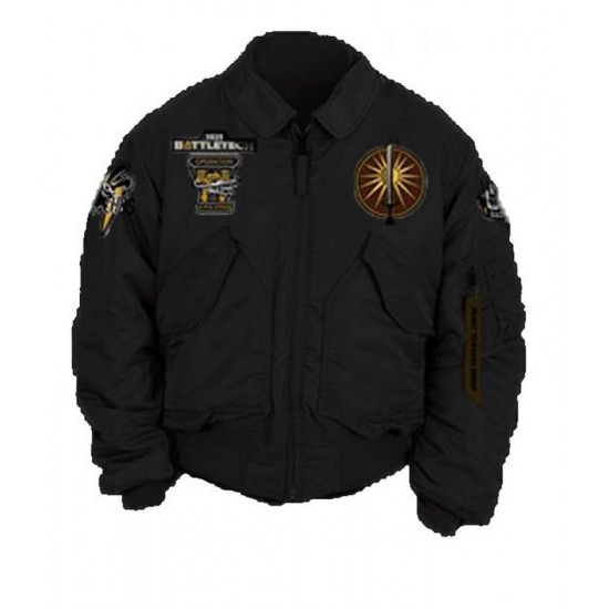 Flight Battletech Mechwarrior Bomber Black Satin Jacket