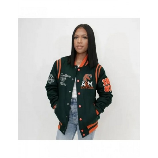 FAMU Florida A&M University Unisex Green Varsity Jacket