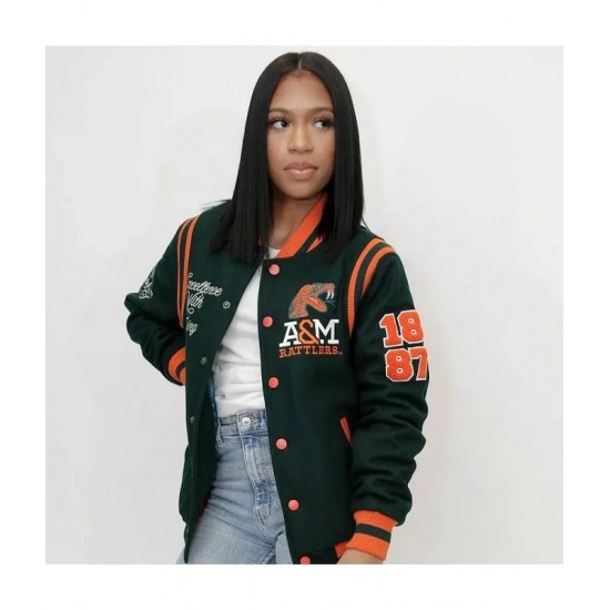 FAMU Florida A&M University Unisex Green Varsity Jacket