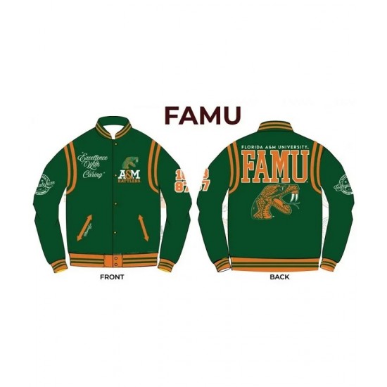 FAMU Florida A&M University Unisex Green Varsity Jacket