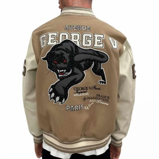 George V Panther Beige Wool Varsity Jacket