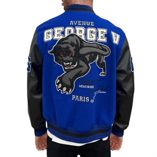 George V Panther Blue Wool Varsity Jacket