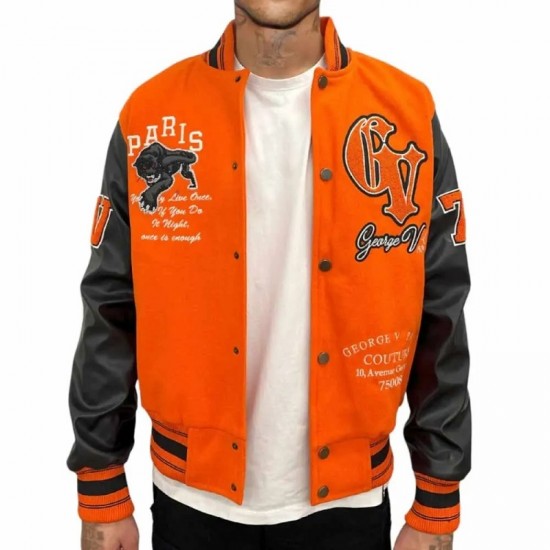 George V Panther Orange Wool Varsity Jacket