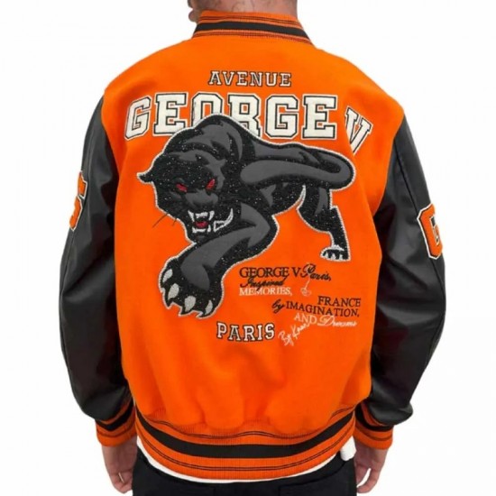 George V Panther Orange Wool Varsity Jacket