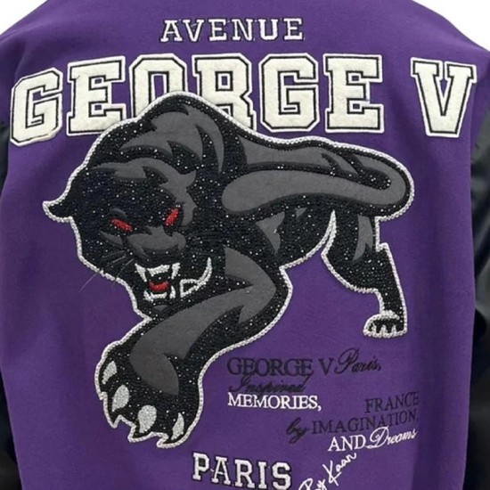 George V Panther Purple Wool Varsity Jacket