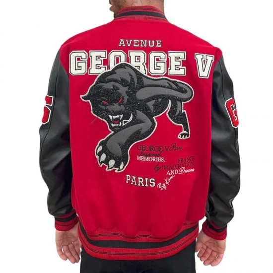 George V Panther Red Wool Varsity Jacket