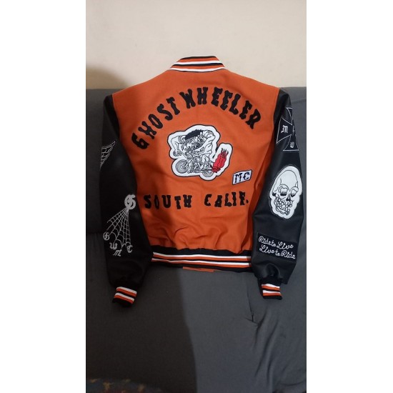 Ghost Wheelers Orange Letterman Varsity Jacket