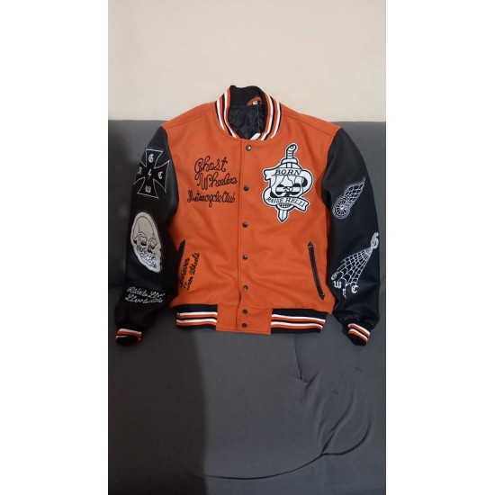 Ghost Wheelers Orange Letterman Varsity Jacket