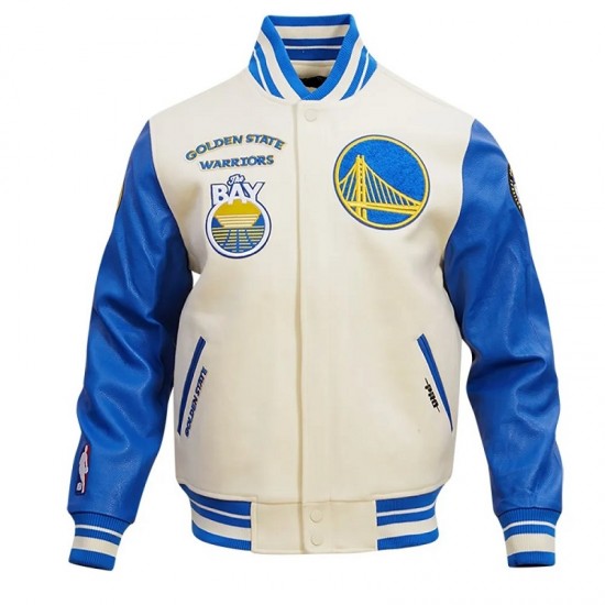 Golden State Warriors Retro Classic Off White Wool Varsity Jacket