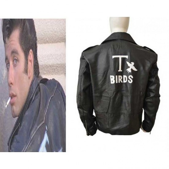 Grease John Joseph Travolta T-Bird Black Leather Jacket