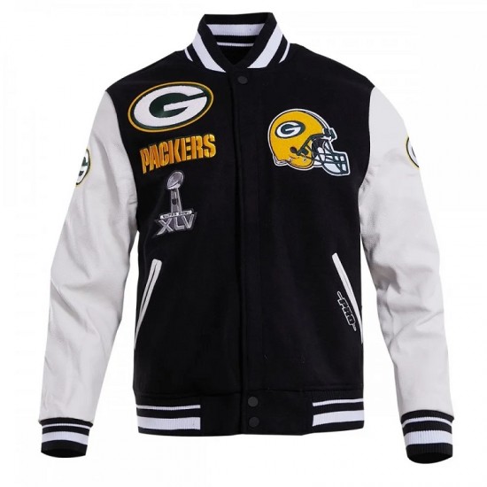 Green Bay Packers Black And White Wool Varsity Jacket