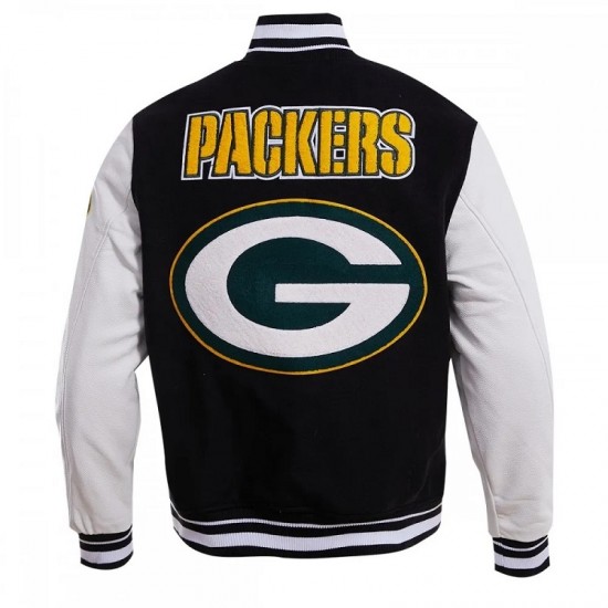 Green Bay Packers Black And White Wool Varsity Jacket